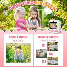 Kids Instant Print Camera HD Digital Camera For Girls Boys Toddler Age 3+, Rechargeable 32GB Card, Flash Filters Frames, Drop-Proof Case, Portable Travel Party Birthday Gift Toy,Kids Toys, Toys For Girl, Kids Books, Easter Gifts - Pink - View 6