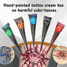 yikexuanli 5件套圣诞镂空图案模板 + 5色海娜纹身膏套装，色彩缤纷，设计多样，适用于面部点彩，防水半永久海娜纹身膏，男女皆宜，可用于临时纹身和人体彩绘。 - 彩色 - 查看 6