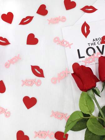 100pcs Heart & XOXO Paper Confetti, Suitable For Valentine's Day Party, Wedding, Anniversary Tabletop Decoration