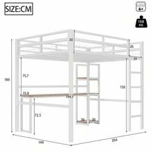 Hochbett 140x200 cm in Schwarz | Eisenrahmen mit Einlegeböden & Schreibtisch | Steckdose+USB-C & Sicherheitsgeländer | Mit Trittleiter ohne Matratze