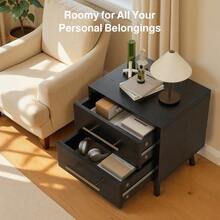 [2pc]Modern Nightstand With Drawers, 2 Drawer Dressers With Gold Handles, End Side Table For Bedroom, Living Room, Black - 黑色 - 查看 5