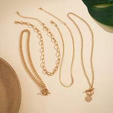 In Stock Instant Delivery Gold Layered Stack Necklace Set Women, Retro Thick Cuban Chain Coin Medallion Pendant Necklace, Paperclip Chain Heart Clasp Choker Jewelry WFZK - 黑色 - 查看 6