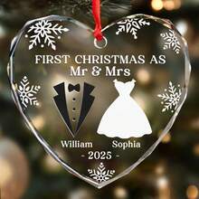 2025年结婚第一个圣诞节装饰物，个性化婚礼圣诞装饰物，我们作为夫妻的第一个圣诞节装饰物，新娘和新郎的第一个圣诞节装饰物 - 無色 - 查看 10