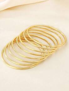 1-12pcs Vintage Minimalist Gold/Silver Round Metal Stackable Bangle Bracelets