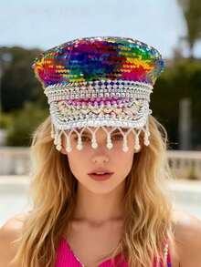 Gorra de capitán con rhinestones estilo steampunk para mujeres y hombres, gorra de periódico, disfraces de Halloween, adecuada para despedida de soltera, cosplay, Navidad, carnaval, bar, despedida de soltero