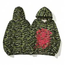 Tiger Green Camouflage Hooded Sweater Men's Spider Web Foam Loose Hoodie Jacket - 2813綠迷彩 - 查看 7