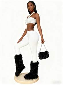 Ladies' Street Party Party Sexy Hot Girl Tight Fitting Slim Fit Strapless Hanging Neck Pants Two-Piece Set - 白色 - 查看 6