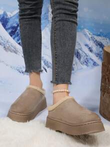女士冬季及踝休闲鞋，保暖内衬乐福鞋 - 卡其色 - 查看 5