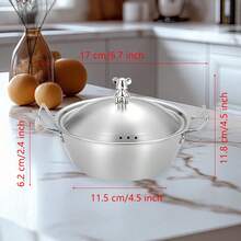 6.7-Inch Cute Bear Lid Stainless Steel Double-Handle Bowl, Home Soup Bowl, Salad Bowl, Mini Stew Pot For Home Use