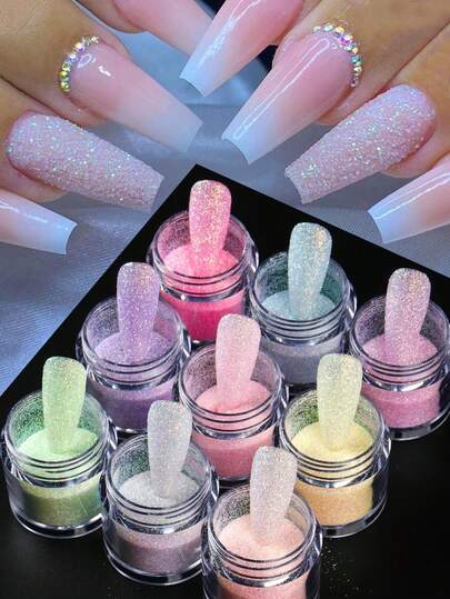 9 colores de polvo de uñas iridiscente con efecto de caramelo láser, purpurina para arte de uñas, pigmento para boda, decoración de uñas de suéter de nieve de invierno, decoraciones de San Valentín