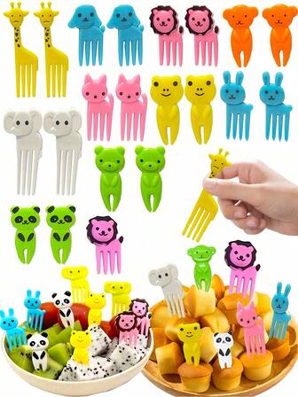 Sanrio 10pcs/30PCS/50pcs Cartoon Animal World Fruit Fork Set, Cute Animal Creative Fruit Signature Bento Fruit Fork, Dessert Fork, Party, Birthday, Holiday Gift, Perfect Gift For Friends, Colleagues, And Family