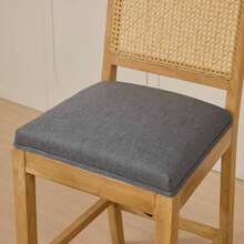 Set Of 2 Full Solid Wood Rattan-Back Bar Stool, Matte Linen Cushion With High-Resilience Foam & S-Springs, Ideal For Rustic/Natural Style Kitchen Island, Low Bar In Dining Room & Café - Grey - View 8
