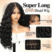 双层全蕾丝假发，盒式辫假发，卷发尾，无缝方形分缝编织假发，美人鱼辫假发，带婴儿发，日常佩戴合成假发