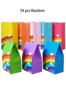 24件/16件/8件/1件彩虹派对礼品袋，牛皮纸彩虹袋，坚果零食礼品包装纸袋，食品牛皮纸，收纳装饰彩虹纸袋，牛皮纸方底袋，纪念品节日礼品袋，色彩鲜艳，礼品袋，仿皮 - 彩色 - 查看 6