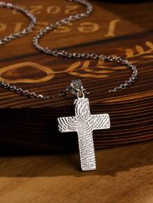 1 件男士不锈钢耶稣吊坠项链，经典双层耶稣鱼设计 - 銀色 - 查看 6