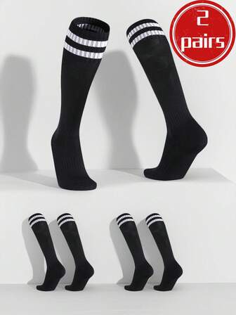 半双装男士及膝运动足球袜，柔软弹力舒适透气，男女皆宜运动穿着，简约舒适的中筒袜，男女通用及膝袜