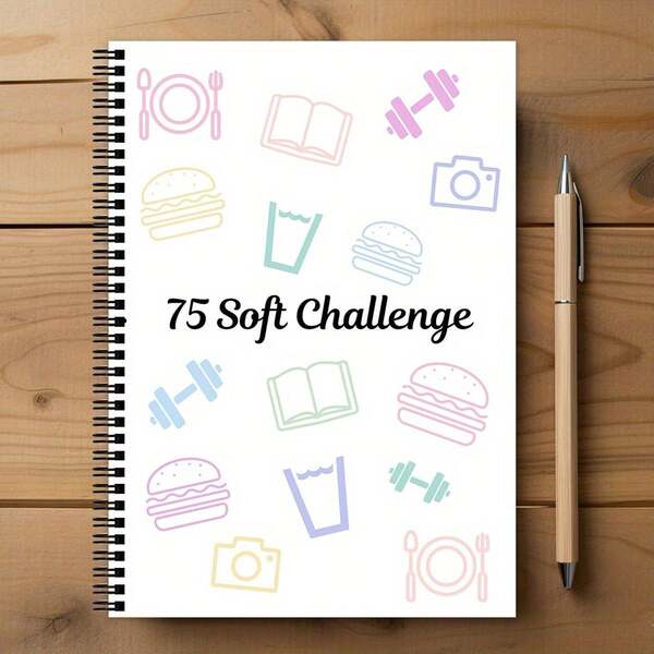 Ziel Soft Challenge Planer und Tracker Set - farbcodierter wöchentlicher/monatlicher undatierter Spiralbinder mit farbcodiertem Kalender, Arbeits-/Ernährungsplaner, bearbeitbares Tagebuch für Bullet Journaling, Fitness-Tracking und tägliche Planung (75 Tage)
