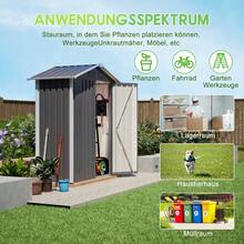 Gartenhaus aus Metall 142x185 cm mit Belüftung & Metallfundament | Abschließbarer Geräteschuppen, Witterungsbeständig | Für Gartengeräte, Grau