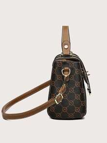 时尚图案手提包，大容量中年女士包，双箭头设计手提包 - 棕色 - 查看 4