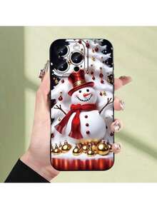Funda para teléfono móvil con patrón de muñeco de nieve navideño - Protección completa engrosada, a prueba de golpes y anti-caída, funda protectora suave - Para iPhone 15 14 13 12 11 XS XR X 7 8 Mini Plus Pro Max S - Regalo de cumpleaños o festival para hombres y mujeresCarcasa original con gráficos - Negro - Ver 4