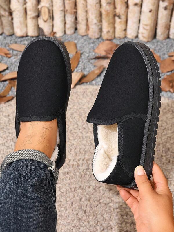 Men's Solid Color Christmas & Halloween Basic Casual Beach Preppy Vintage Commute Outdoor Gothic Western Street Fabric Thermal Lined Casual Versatile Slip-On Shoes, Warm Winter, Non-Slip Thick Sole Loafers, Moccasins, Suitable For Beach, Holiday, School, Office, Home, Outdoor, Plus Size