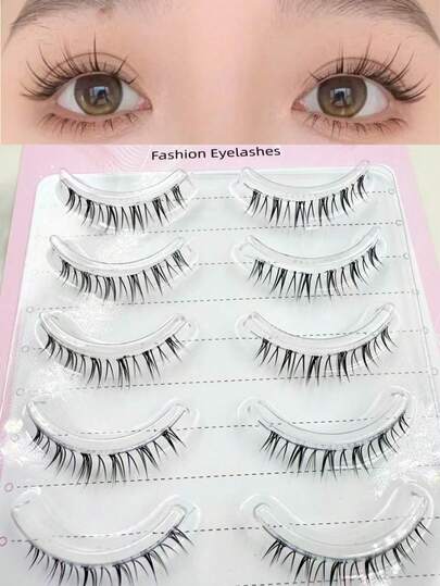 5 pares de cílios postiços inferiores transparentes e delicados, estilo desenho animado natural, perfeitos para o dia a dia, deslocamentos, encontros e festas.