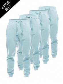 4-Pack Men's Cotton Sweatpants With Elastic Waistband And Drawstring, Comfortable Sweatpants For Everyday Wear, Soft Material, Slim Fit, Perfect For Training, Fitness And Relaxing At Home - Mint Blue - View 1