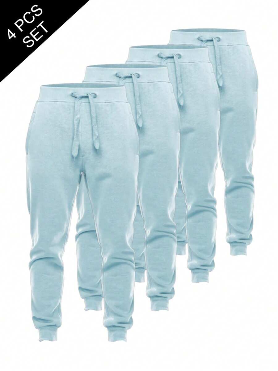 4-Pack Men's Cotton Sweatpants With Elastic Waistband And Drawstring, Comfortable Sweatpants For Everyday Wear, Soft Material, Slim Fit, Perfect For Training, Fitness And Relaxing At Home - Mint Blue - View 1