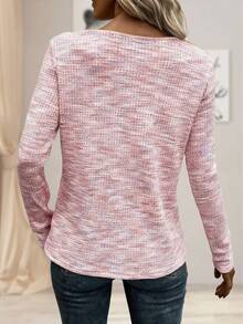 Plus 女式 V 领扎染长袖纽扣 T 恤上衣 - 粉色 - 查看 2