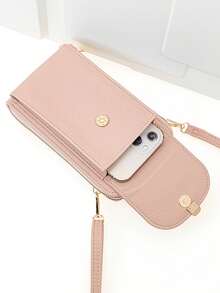 Bolso de mensajero, una bolsa multifunción de gran capacidad con doble capa y cremallera, cartera para teléfono móvil, imagen suave y sencilla de moda, para ocio, vacaciones y citas - Rosa Pálido - Ver 3