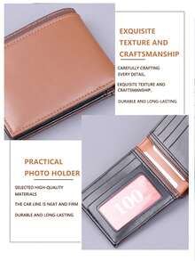 1pc Men's Fashionable, Simple And Multifunctional Leather Armor, Integrated Wallet, Card And Bag. Simple And Stylish, Best Gift For Boys On Christmas, Solid Color PU Leather - Multicolor - View 6