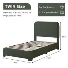 HOMBCK Twin/ Full/ Queen/ King Size Bed Frame, Boucle Upholstered Platform Bed With Headboard, Modern Style, Soft Rounded Corners, No Box Spring Required, Easy Assembly, Beige/ Grey/ Pink/ White/ Light Grey/ Black/ Green - 綠色 - 查看 7