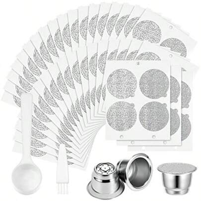 300 Pcs Reusable Espresso Capsules 2 Refillable Coffee Pods Stainless Steel Cups Filters Compatible With  Original Line Machines With Aluminum Foil Seals Stickers Lids