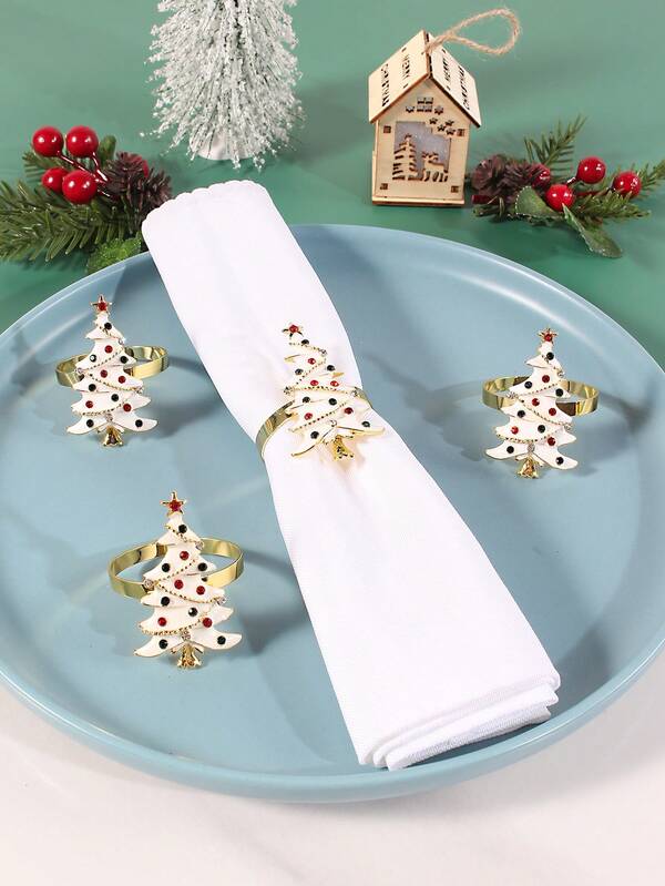 4 pièces Set d'anneaux à serviette de Noël pour la décoration de table à manger - mariage, fête, Noël, Thanksgiving et cuisine domestique, convient aux occasions décontractées ou formelles