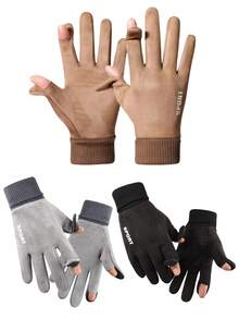 1 Pair Of Suede Leather Leaky Two-Finger Half-Finger Gloves, Padded Touch Screen Design, Suitable For Winter Outdoor Running And Cycling Scenarios Winter Gear Snow Gloves