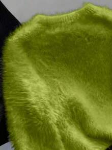 女士白色貂皮羊绒毛衣，短款针织上衣，优雅日常穿着，秋冬 - 綠色 - 查看 4