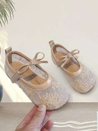 Girls' Flat Shoes With Round Toe Hollow Pattern Ballet Dance Shoes, Comfortable Lace Up Flat Shoes, Elegant Style