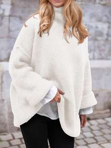 Women's Fall Knit Sweater Casual Long Sleeve Turtleneck Loose Chunky Pullover Tops - 白色 - 查看 3