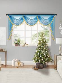 1 pieza Cenefa con cuentas doradas y azules, cortina de lujo moderna con onda, adecuada para fiestas, sala de estar, dormitorio, decoración de ventanas y puertas, opciones de ancho de onda de 1 a 4 - Azul - Ver 13