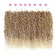 女神辫钩编假发 14/18/22 英寸，1/8 包，女士波西米亚风柔软辫子，预绕式河流钩编辫子，卷曲发尾 - 彩色 - 查看 29