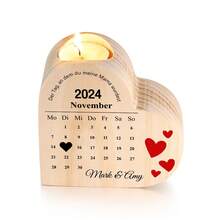 1pc Personalized Wooden Heart-Shaped Candle Holder With Name/Date/Text, Suitable For Various Desktop Decorations, Perfect For Valentine's Day, Ideal Gift For Anniversaries, Weddings, Birthdays (Candles Not Included) - Multicolor - View 11