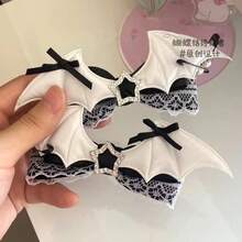 Delicate Black Pink Lace Bow Wing Edge Clip Sweet Girl Hairpin - 粉紅色翅膀髮夾 - 查看 8