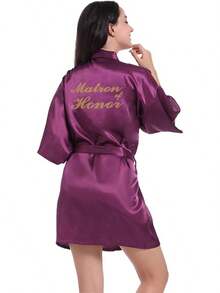 de satén para mujer, con purpurina dorada, para dama de, boda,, para ropa de dormir - Burdeos - Ver 10