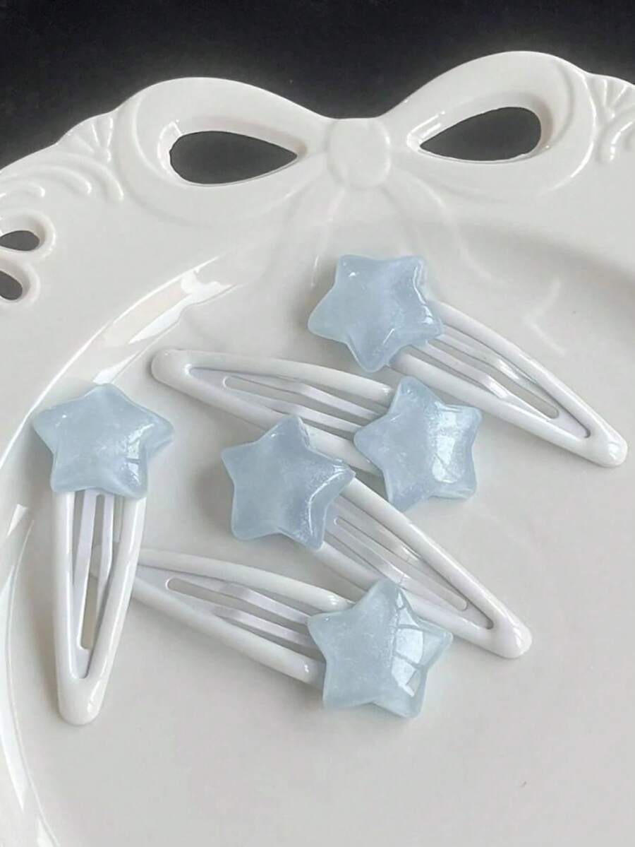 4pcs Cute & Personalized Star & Water Drop Shaped Hair Clips For Girls Street,School Y2k Claw Clips Hair Claws Hair Barrettes, Hair Accerssories - 藍色 - 查看 1