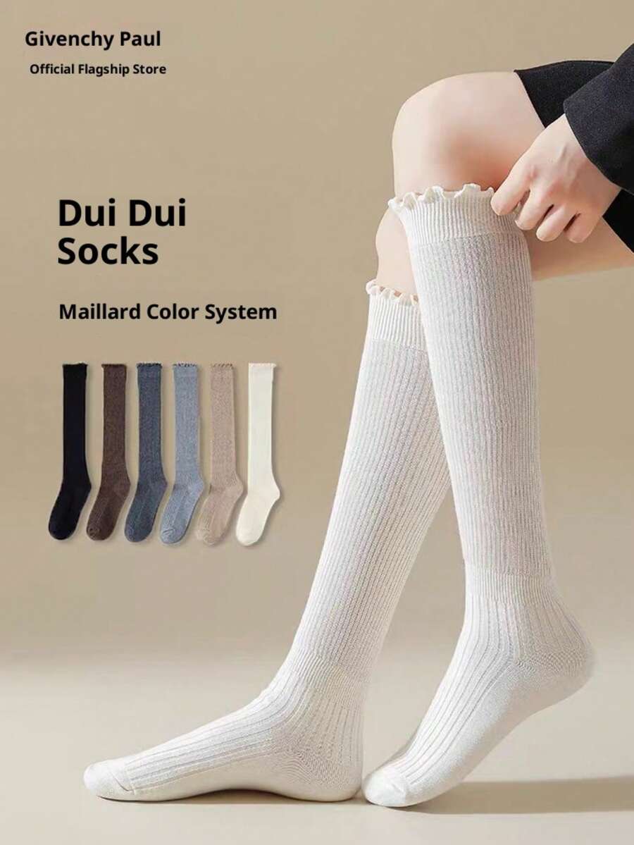 3 Pairs Autumn/Winter Ruffle Cuff Socks, Comfortable Leg Warmers, Lace Trim Elegant Japanese Style Stockings, Random Delivery - Multicolor - View 1