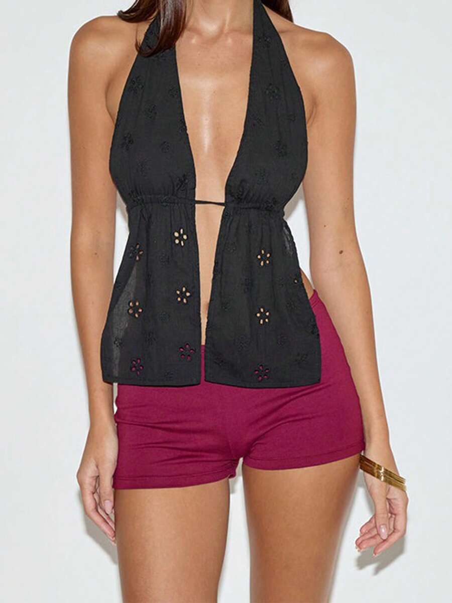 Shorts cortos de mujer estilo Y2K, con cintura elástica baja, cómodos, tipo culotte, mini shorts para salir de noche, ropa de calle - Burdeos - Ver 1