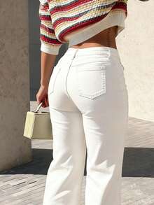Women's Insert Pocket Loose Casual Basic Straight Jeans - 白色 - 查看 5