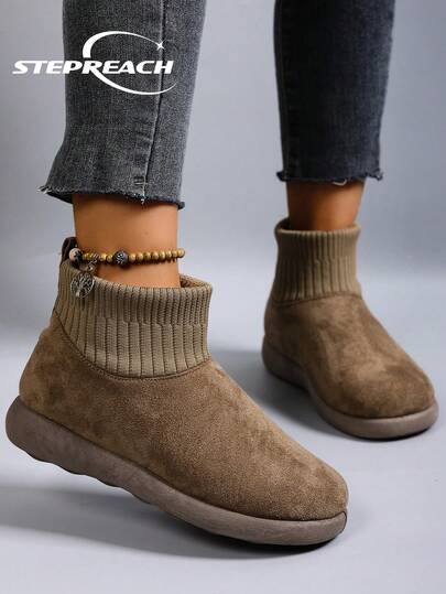 女士冬季冬鞋雪地靴防滑保暖毛绒运动鞋时尚休闲轻便耐用厚底鞋