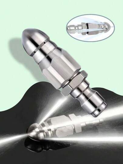 فوهة ضغط عالي على شكل رأس الفأر قطعة واحدة، فوهة قابس سريع من الفولاذ المقاوم للصدأ 1/4 بوصة، فوهة أمامية واحدة وستة فوهات خلفية، فوهات تنظيف وتصريف مواسير الصرف