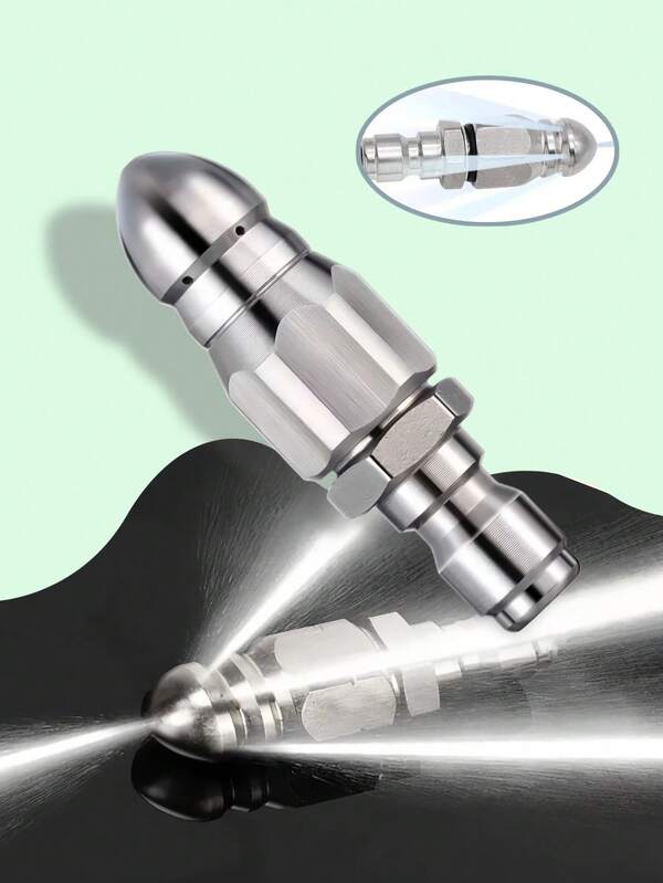 1 Stück Mausekopf Hochdruckdüse, Edelstahl 1/4 Zoll Schnellkupplung Düse, vorne eine und hinten sechs Düsen, Rohrreinigung und Entschlammung Düsen